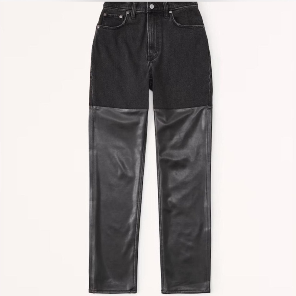 Abercrombie & Fitch black 90s straight ultra high rise vegan leather jeans 27/4R